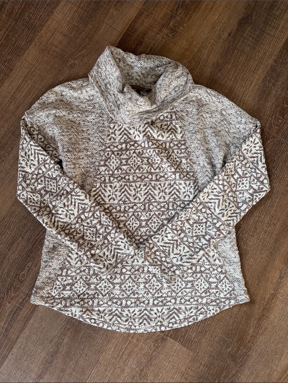 North River Cozy Patterned Cowl Neck Women's Sweater - Taupe & Cream size small